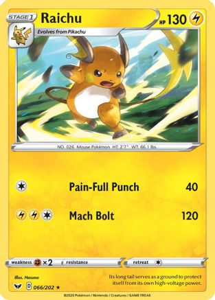 Raichu 66/202 - SWSH01 Sword & Shield Base Set Reverse Holofoil-1