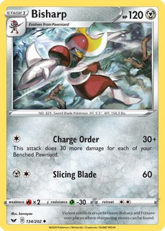 Bisharp 134/202 - SWSH01 Sword & Shield Base Set Reverse Holofoil-1