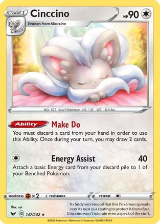 Cinccino 147/202 - SWSH01 Sword & Shield Base Set Reverse Holofoil-1