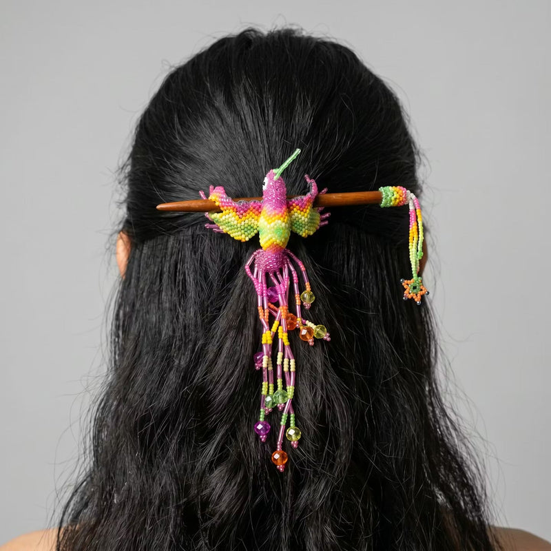 Pink Hummingbird Beaded Hair Stick-1