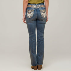Westfield Eagle Women’s Embroidered Bootcut Jeans. Steerhead Bling Stretch Denim-1