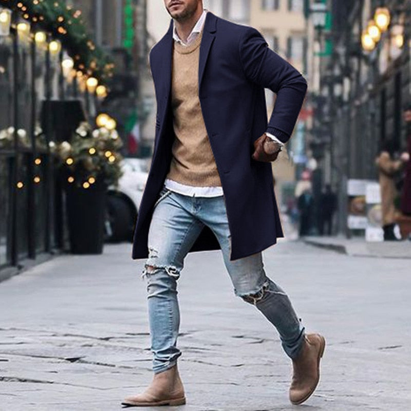 Men's Winter Long Trench Coat-6