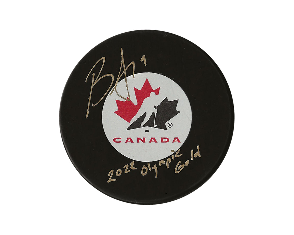 Brianne Jenner Autographed Team Canada Autograph Model Puck Inscribed "2022 Olympic Gold"-1