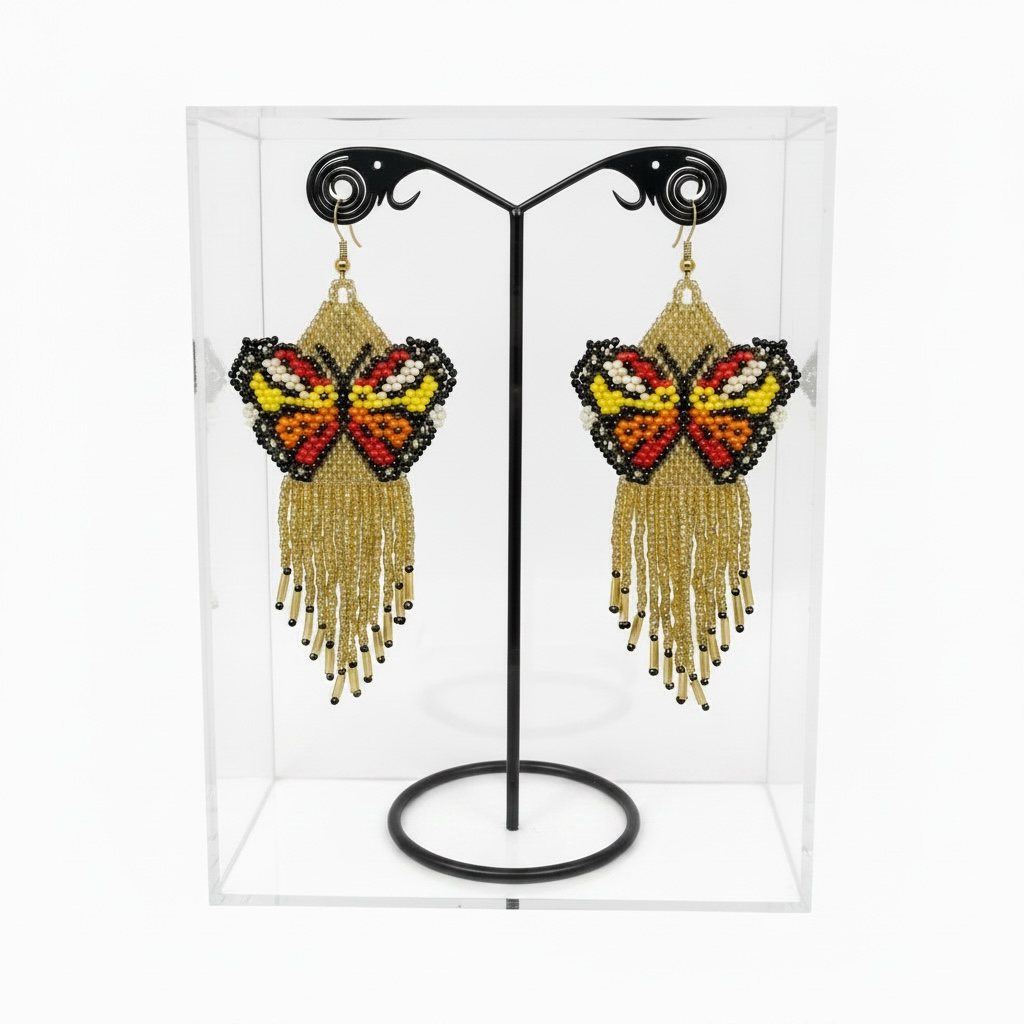 Gold Beaded Dancing Wing Earrings-1