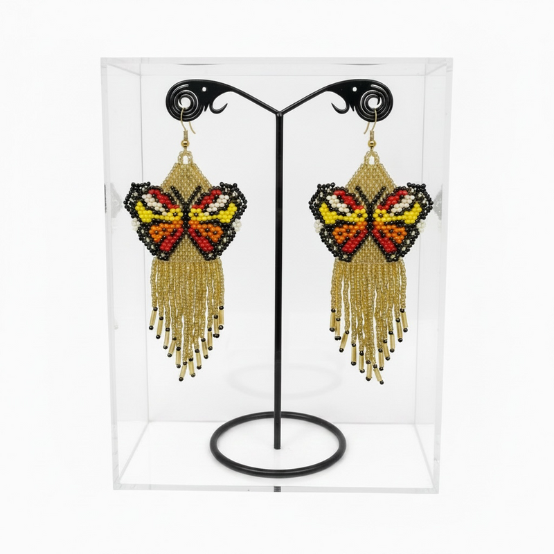 Gold Beaded Dancing Wing Earrings-1