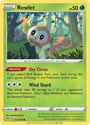 Rowlet 11/189 - SWSH03 Darkness Ablaze Reverse Holofoil