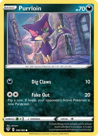 Purrloin 106/189 - SWSH03 Darkness Ablaze-1