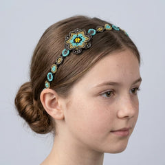 Beaded Headband with Flower Turquoise-3