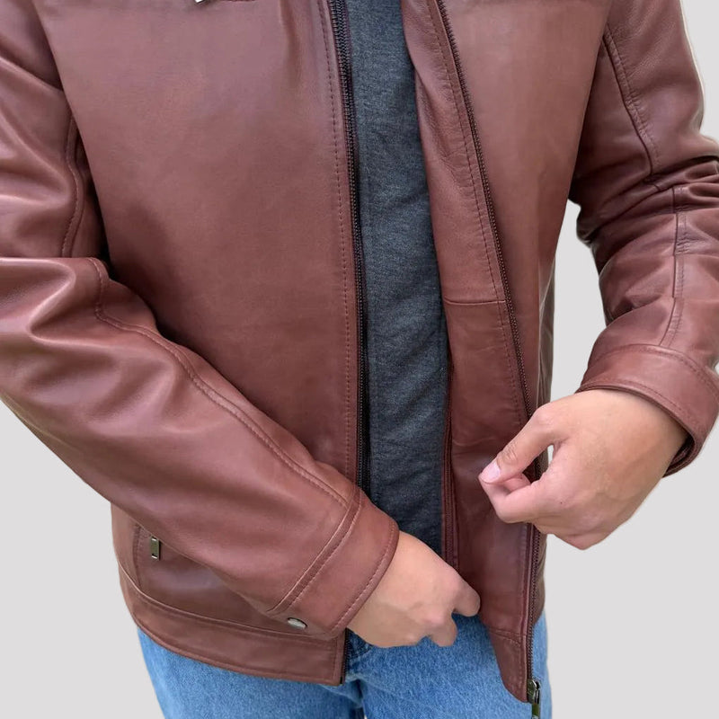 BOL Mens Alvin Lambskin Leather Jacket with Removable Hood-10