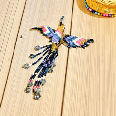 Golden and Blue Hummingbird Barrette with Fringes-2
