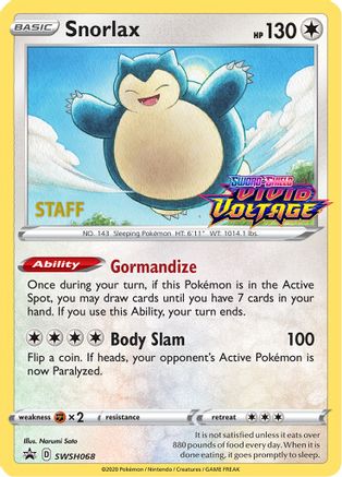 Snorlax - SWSH068 (Prerelease) [Staff] - SWSH Sword & Shield Promo Cards Holofoil-1