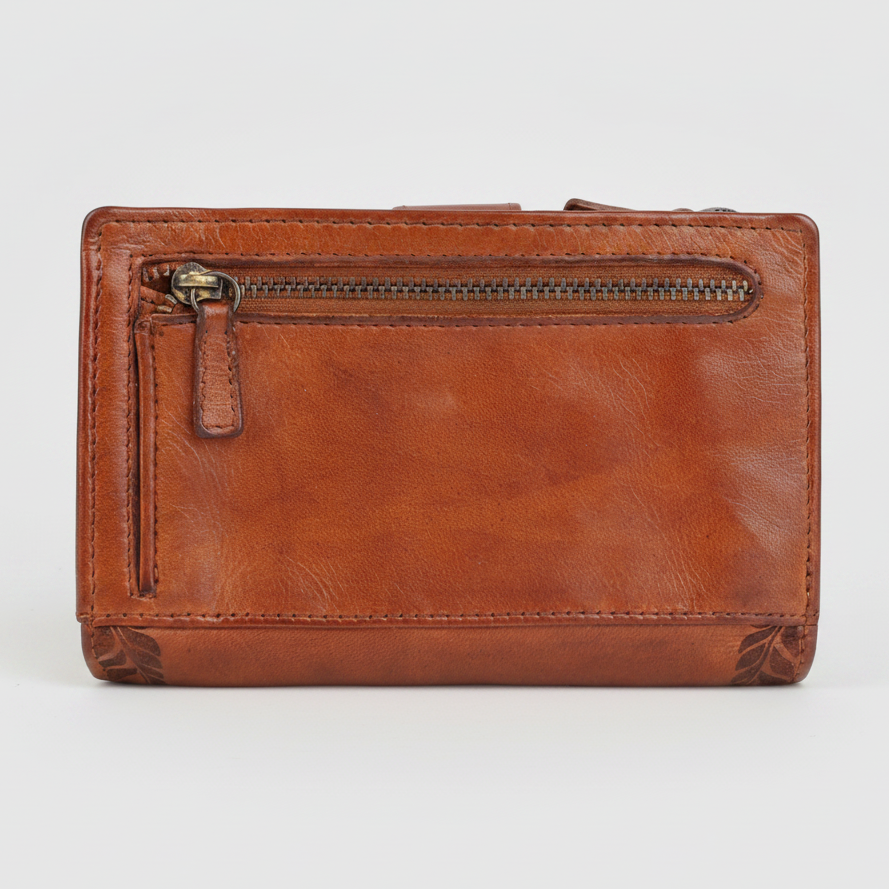 MET Women’s Leather Wallet. Bifold Organizer with Laser-Engraved Floral Details-2