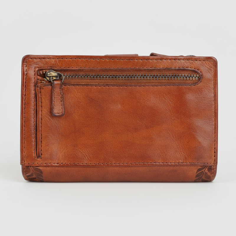 MET Women’s Leather Wallet. Bifold Organizer with Laser-Engraved Floral Details-2