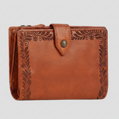 MET Women’s Leather Wallet. Bifold Organizer with Laser-Engraved Floral Details-1