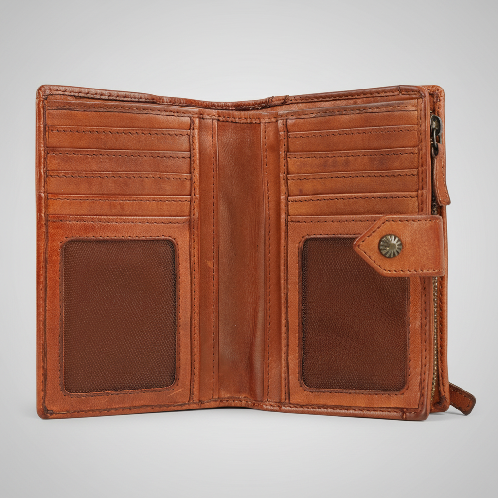 MET Women’s Leather Wallet. Bifold Organizer with Laser-Engraved Floral Details-3