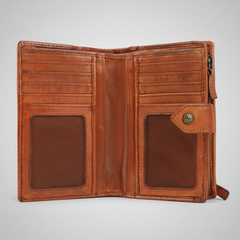 MET Women’s Leather Wallet. Bifold Organizer with Laser-Engraved Floral Details-3