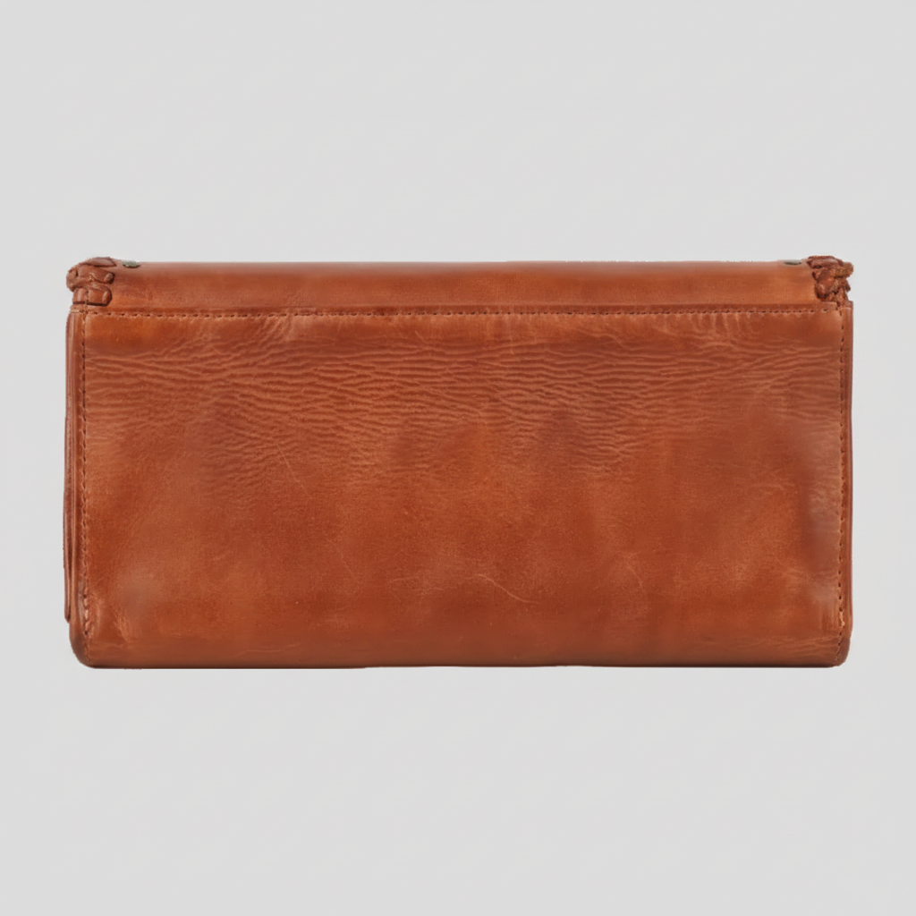 MET Women’s Leather Wallet. Tri-Fold Clutch Organizer with Studded and Whipstitch Detail-2