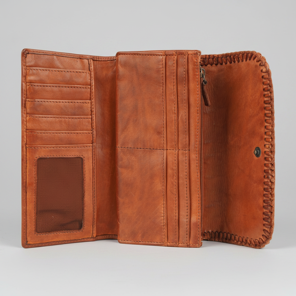 MET Women’s Leather Wallet. Tri-Fold Clutch Organizer with Studded and Whipstitch Detail-3