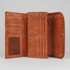 MET Women’s Leather Wallet. Tri-Fold Clutch Organizer with Studded and Whipstitch Detail-3