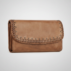 MET Women’s Leather Wallet. Tri-Fold Clutch Organizer with Studded and Whipstitch Detail-4