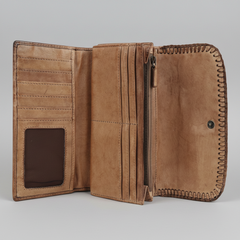 MET Women’s Leather Wallet. Tri-Fold Clutch Organizer with Studded and Whipstitch Detail-6