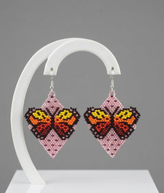 Butterfly Beaded Earrings (Pink)-2