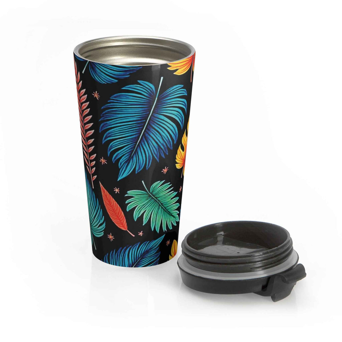 Tropical Leaf Pattern Stainless Steel Travel Mug-8