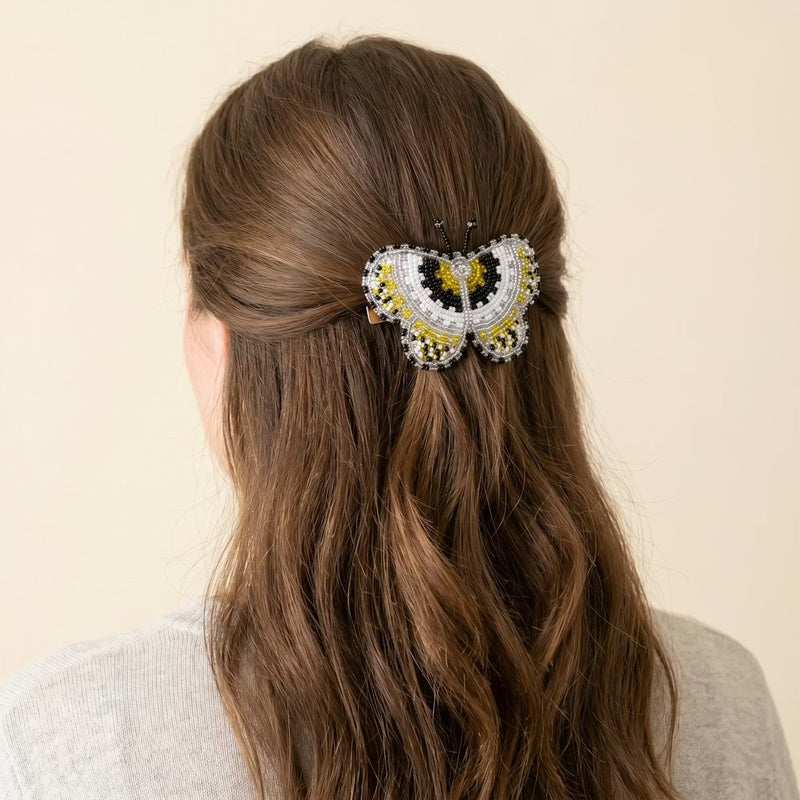 Silver Butterfly Beaded Barrette-2