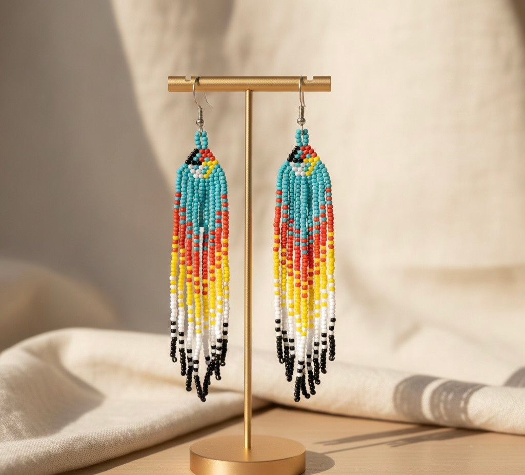 Turquoise Firebird Spirit Beaded Earrings