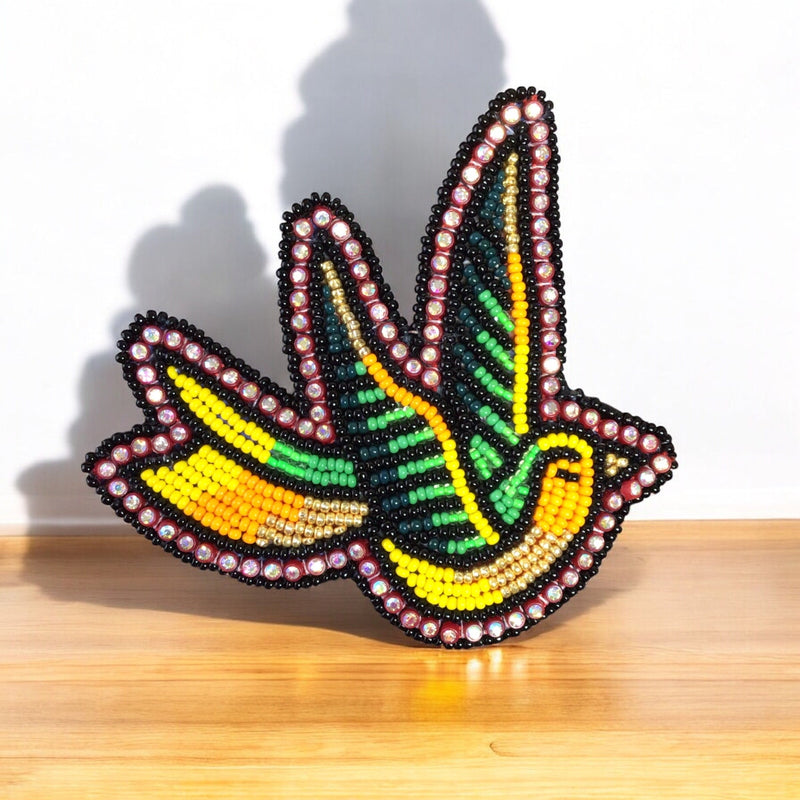 Yellow and Green Beaded Hummingbird Barrette-2