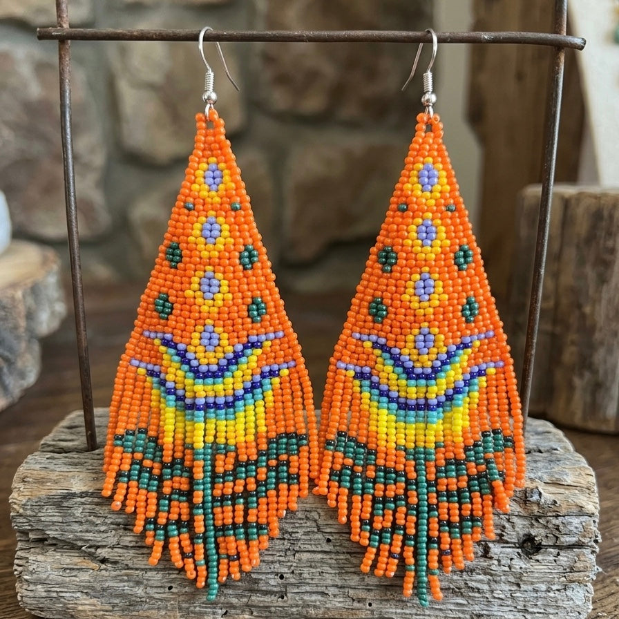 Orange Flame Blossom Drop Earrings-4