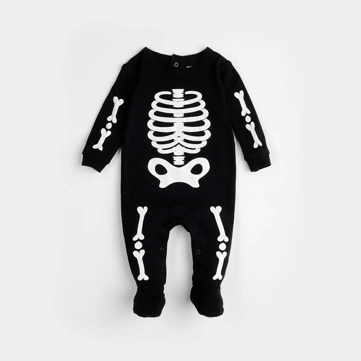 Skeleton Glow in the Dark Print on Black Sleeper | Petit Lem-2