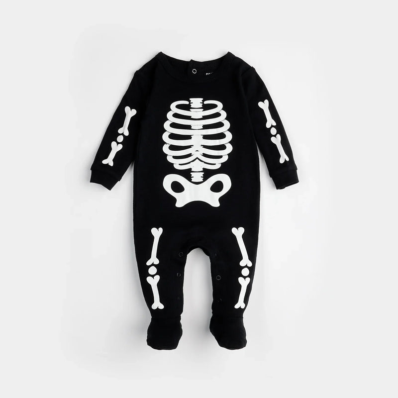 Skeleton Glow in the Dark Print on Black Sleeper | Petit Lem-2