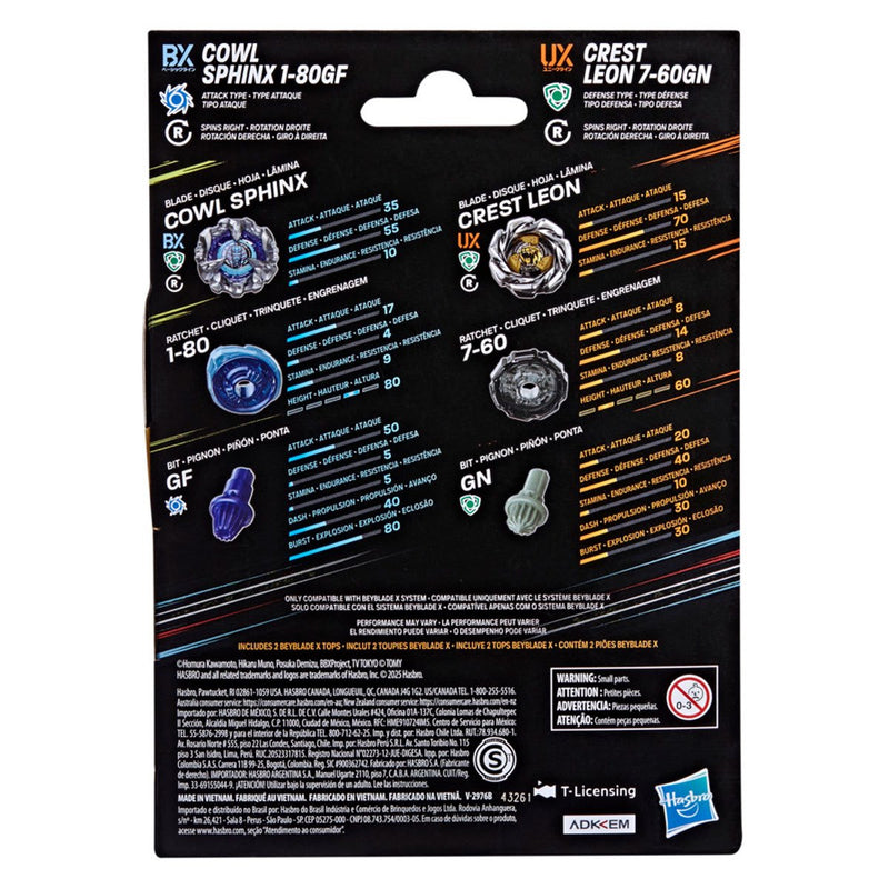 (Hasbro) Beyblade X - Cowl Sphinx 1-80GF & Crest Leon 7-60GN Dual Pack-2