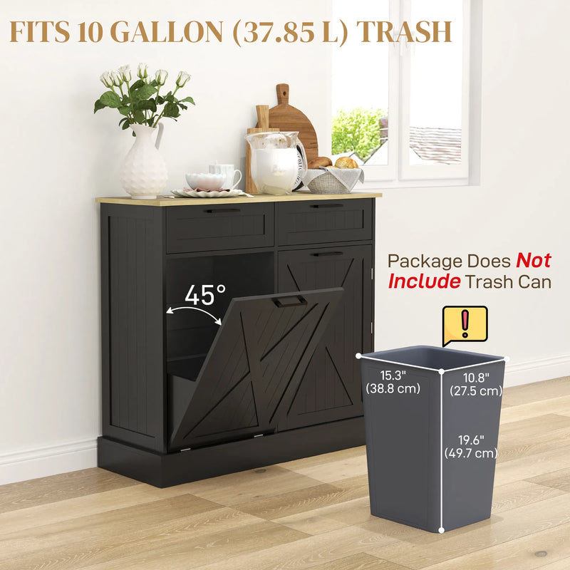 10-Gallon Tilt-Out Trash Cabinet – Hidden Garbage Bin Storage with 2 Drawers (United States & Canada Delivery Only)-2