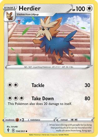 Herdier 134/203 - SWSH07 Evolving Skies Reverse Holofoil-1