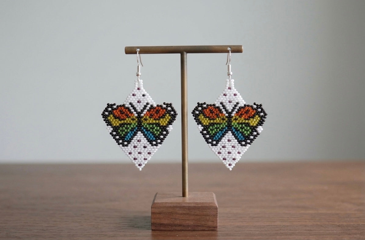Butterfly Beaded Earrings (White)