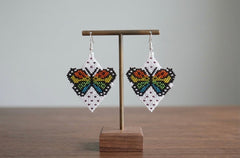 Butterfly Beaded Earrings (White)-1