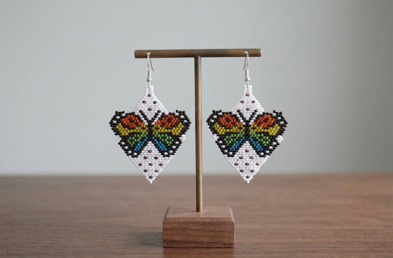 Butterfly Beaded Earrings (White)-1
