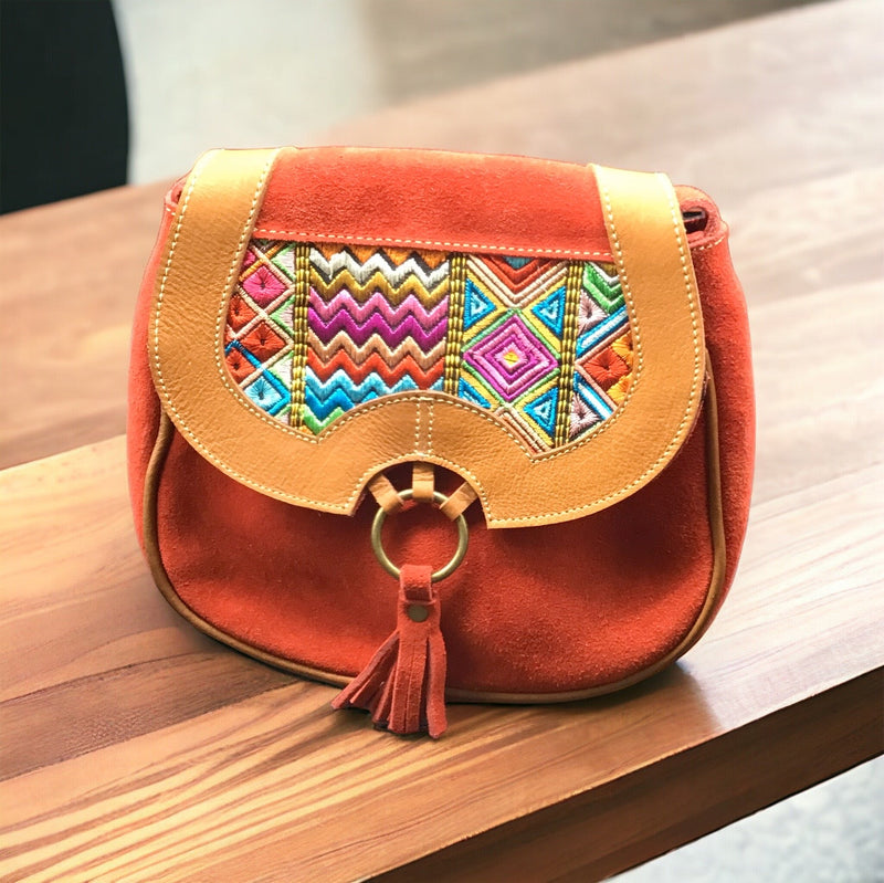Red Leather Embroidery Crossbody Purse-1