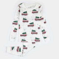 Festive Cars Print on Off-White PJ Set | Petit Lem-1