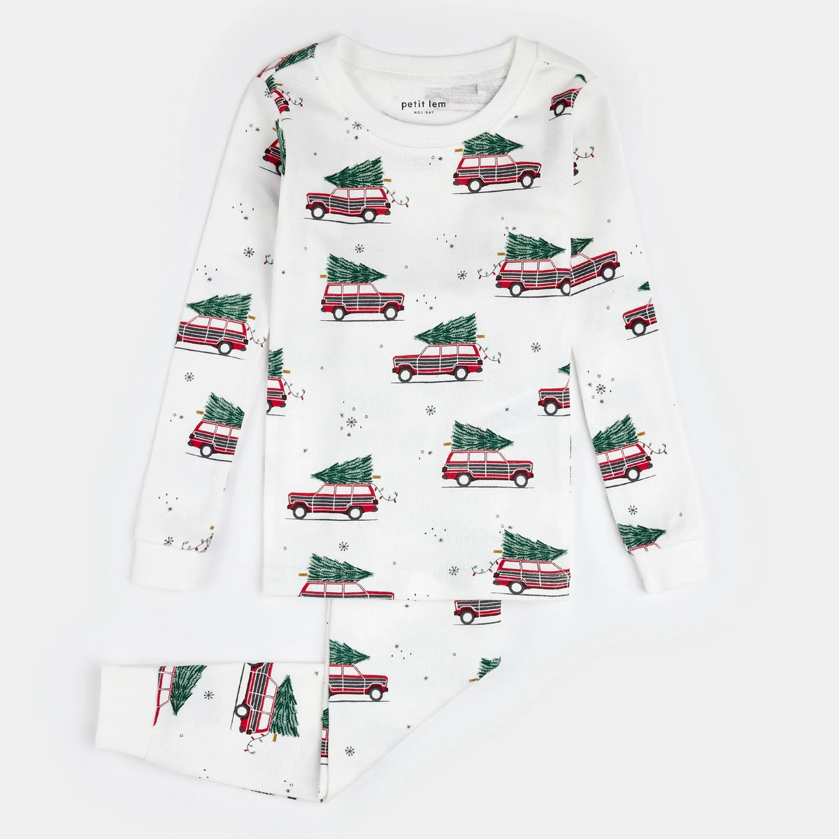 PJ Set | Festive Cars on Off-White | Petit Lem-1