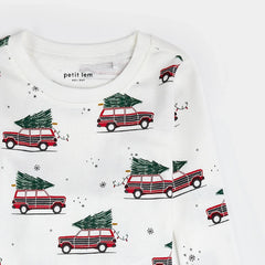 Festive Cars Print on Off-White PJ Set | Petit Lem-2