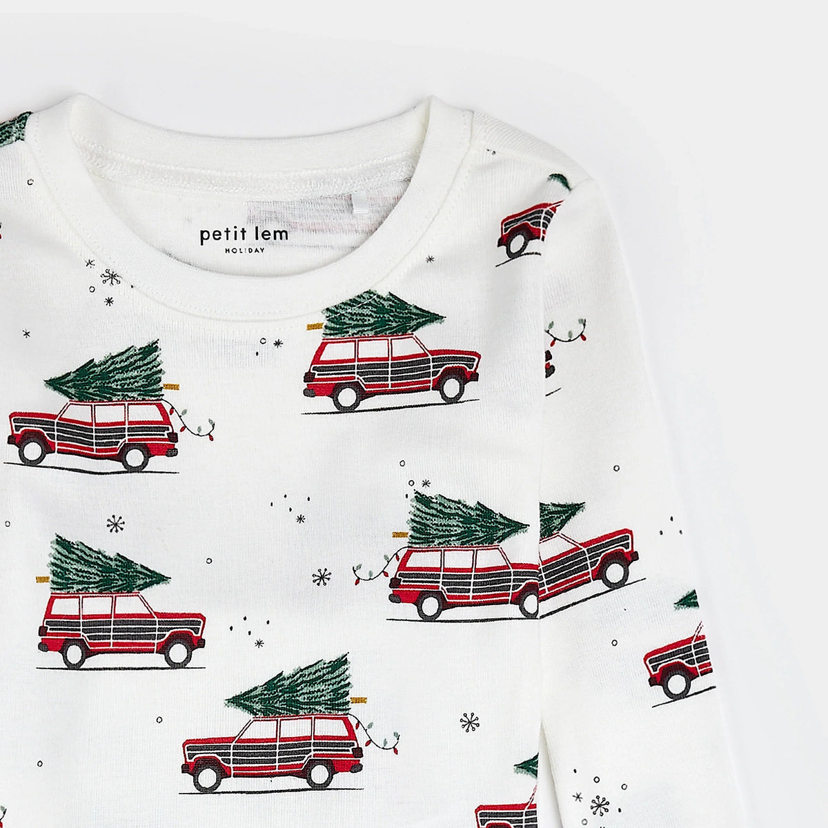 PJ Set | Festive Cars on Off-White | Petit Lem-2