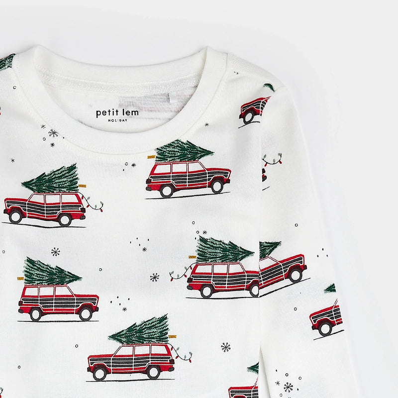PJ Set | Festive Cars on Off-White | Petit Lem-2