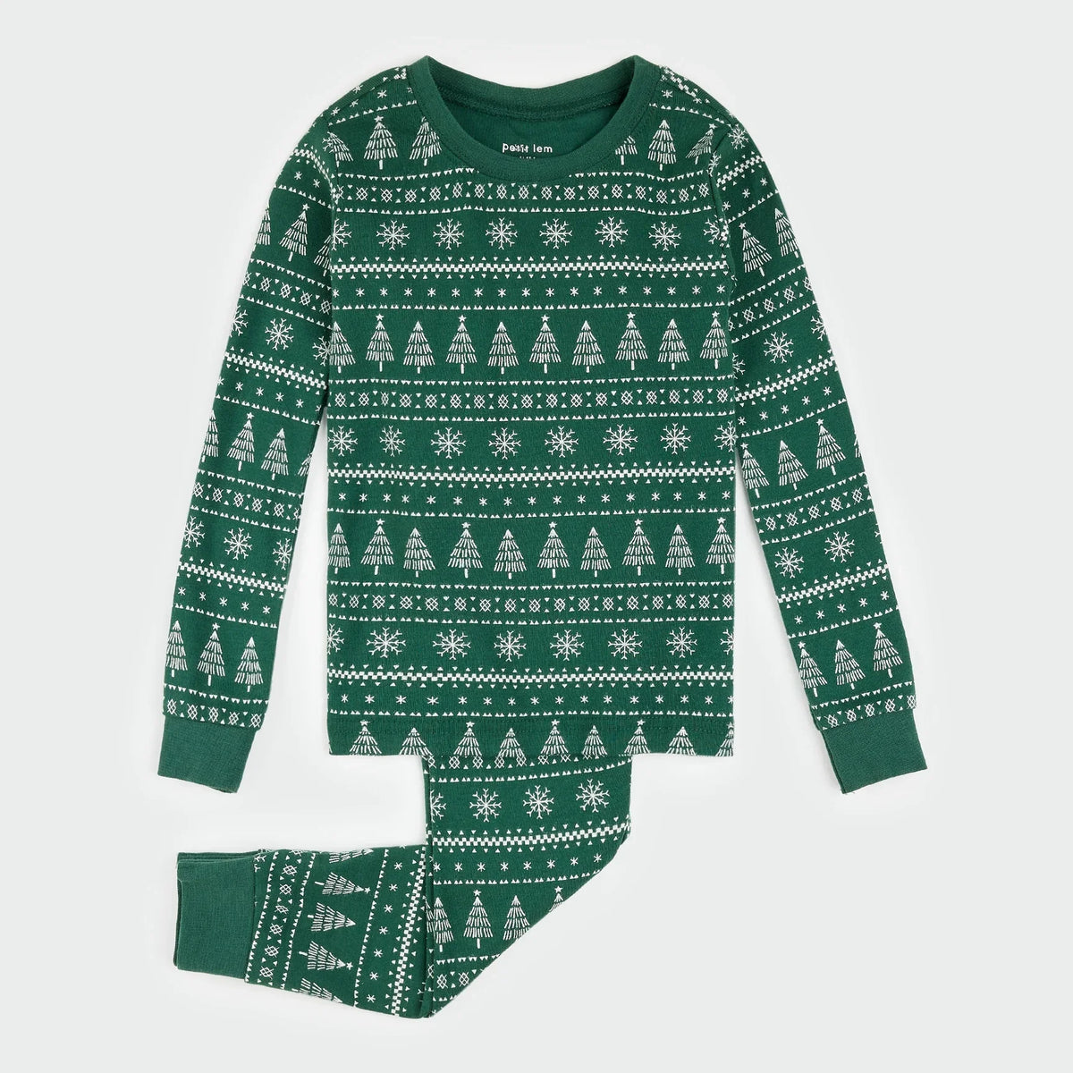 Festive Firs Fair Isle Print on Evergreen PJ Set | Petit Lem-1