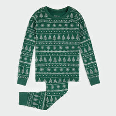 Festive Firs Fair Isle Print on Evergreen PJ Set | Petit Lem-1