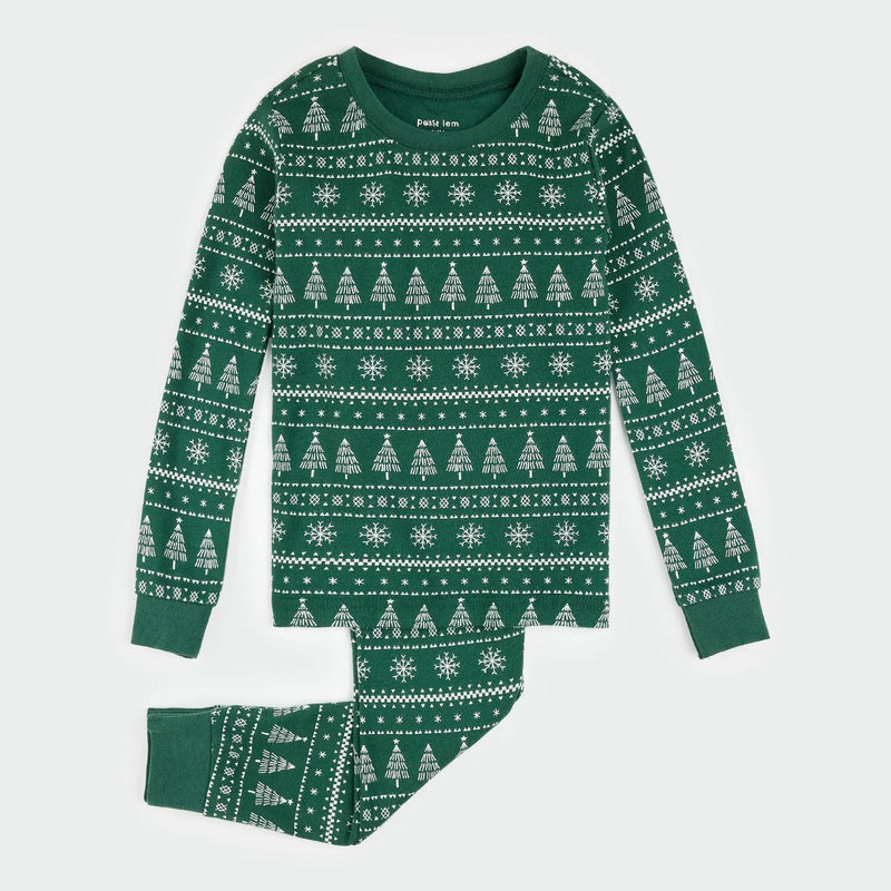 Festive Firs Fair Isle Print on Evergreen PJ Set | Petit Lem-1