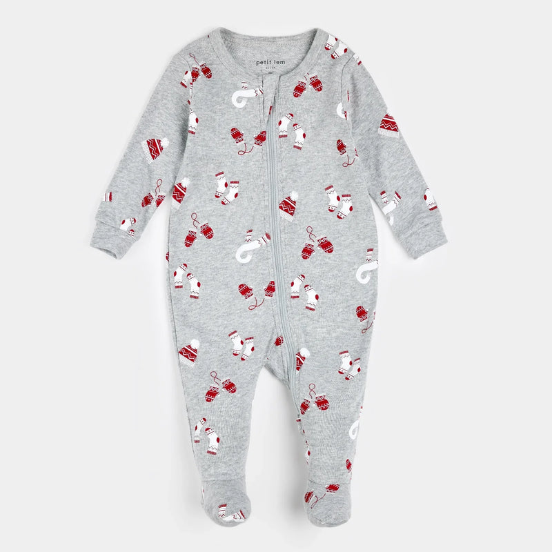 Mitts and Pieces Print on Heather Grey Sleeper | Petit Lem-1