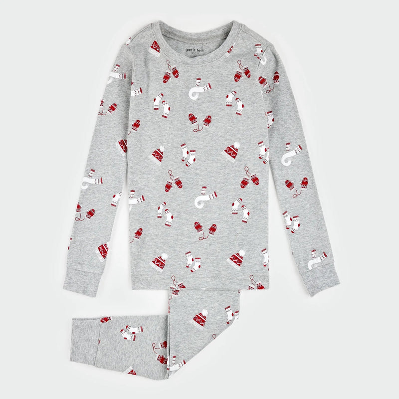 Mitts and Pieces Print on Heather Grey PJ Set | Petit Lem-1